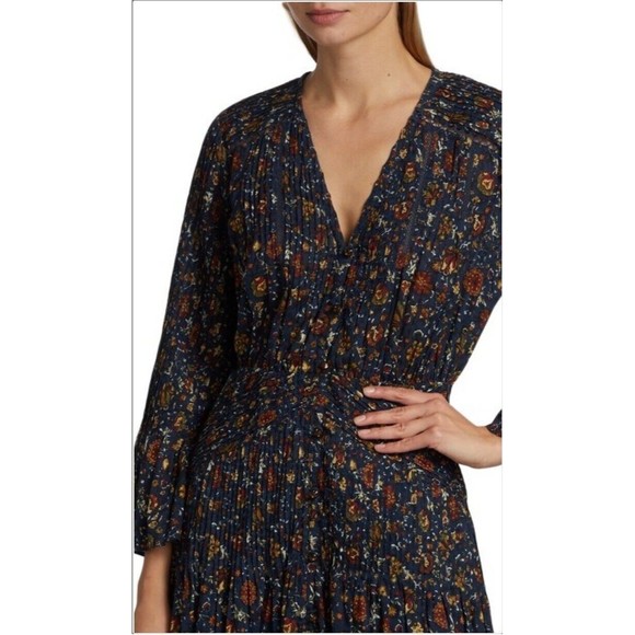 Veronica Beard Shireen Pleated Floral Midi-Dress Size 10 - Picture 3 of 5